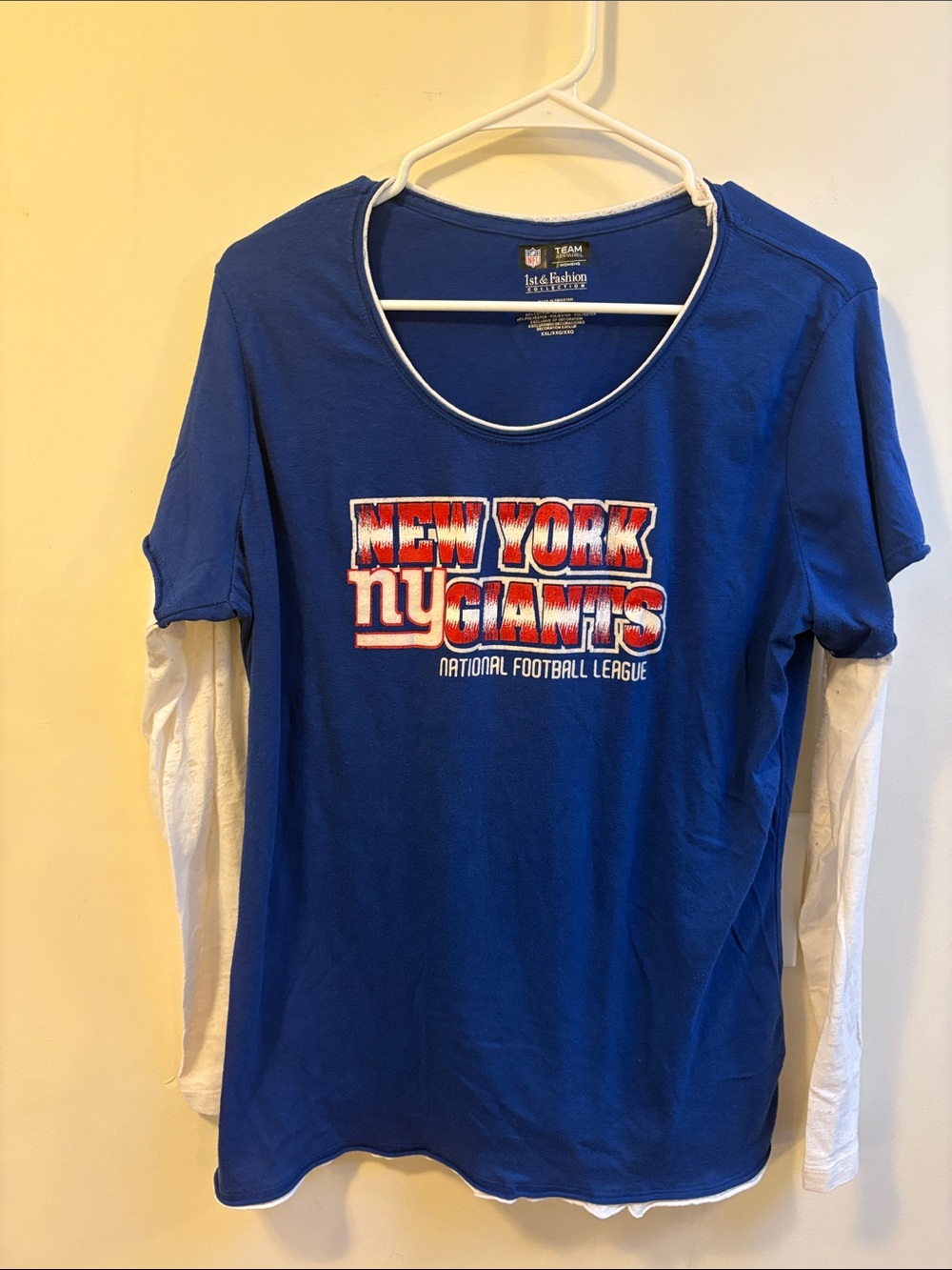 New York NY Giants Blue Layered Long-Sleeve Tee Very Soft comfy